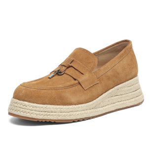 达芙妮老钱风乐福鞋女款2026新款小个子增高厚底女鞋单棕色渔夫鞋