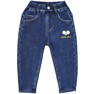 2-7岁男童加绒牛仔裤一体绒儿童抓绒裤子小脚加厚宝宝春秋薄款