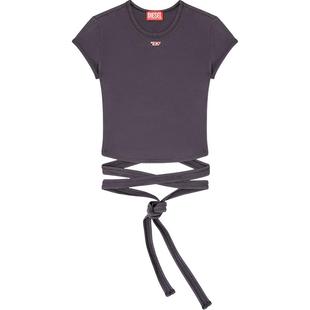 [折扣]DIESEL女士黑灰色绑带通勤修身短袖T恤A195200KIBY