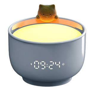 猫咪闹钟小夜灯网红女生闹钟可爱床头台钟创意桌面电子时钟学生表