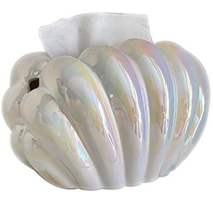 法式贝壳造型纸巾盒 创意陶瓷纸巾收纳盒 炫彩百搭收纳盒桌面装饰