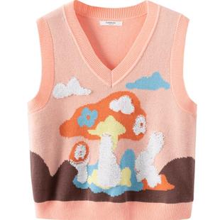 巴拉巴拉童装女童背心V领针织衫秋款套头毛衣中大童马甲时尚舒适