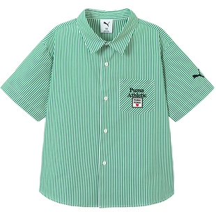 PUMA彪马童装26夏季新款儿童短袖衬衫条纹设计时髦衬衫外套开衫
