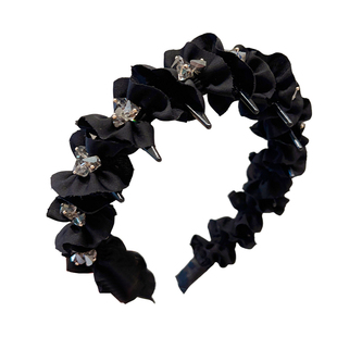 高级感水钻黑色发箍女2026新款褶皱高颅顶头箍带齿防滑发卡头饰