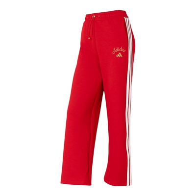 adidas阿迪达斯女长裤新年款红色直筒裤运动休闲针织阔腿裤KH2702