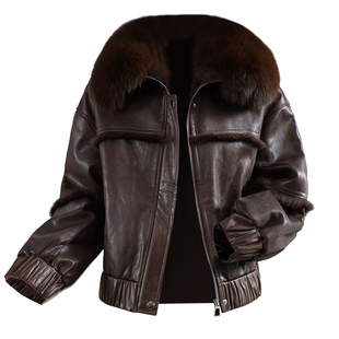 獭兔毛皮草外套女2025冬新短款减龄大气质狐狸毛领真皮毛一体大衣