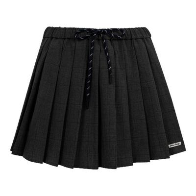 重工压褶-撞色抽绳百褶格纹半裙