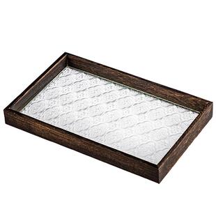 复古海棠花玻璃托盘长方形家用木质茶具水杯子点心果盘咖啡早餐盘