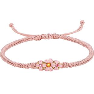 T周六福黄金手绳定价女款编织绳足金小桃花手链旗舰店新年礼物女