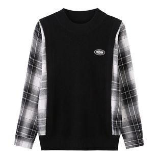 男童毛衣2025春秋薄款儿童纯棉针织衫假两件中大童洋气男孩打底衫