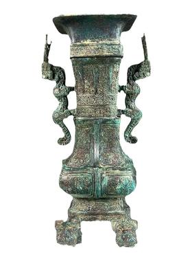 纯铜复古龙耳方壶收藏品