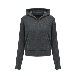 PCLA 垂坠柔软绒感外套拉链短款修身连帽卫衣