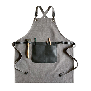 中餐厅同款加厚帆布围裙可定制logo印字无袖罩衣牛仔咖啡师工作服