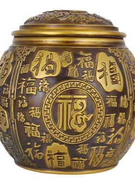 黄铜米缸百福茶叶罐五牛图带盖子