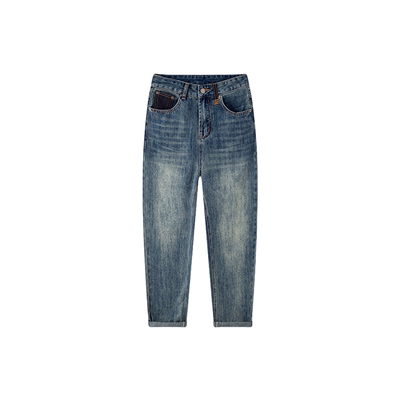 老爹牛仔裤女冬季新款大码胖mm高腰加绒加厚显瘦小个子萝卜哈伦裤