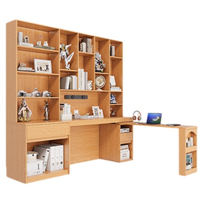 实木书桌书架一体桌书柜