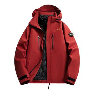 Jeep吉普户外三合一鹅绒冲锋衣男冬季防水羽绒登山保暖外套夹克女