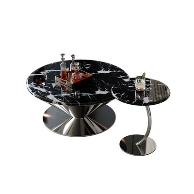 DDC意式轻奢天然奢石茶几小户型客厅宝格丽黑大小圆组合奢石茶几