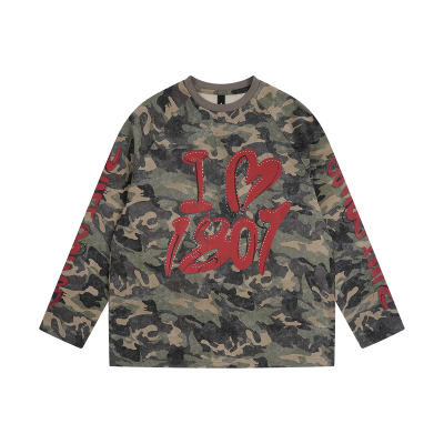 1807迷彩烫钻涂鸦印花长袖T恤