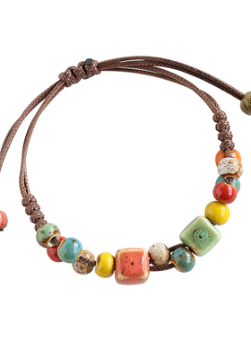 民族风瓷珠编织情侣手绳景德镇手串陶瓷手链新中式学生闺蜜手饰女