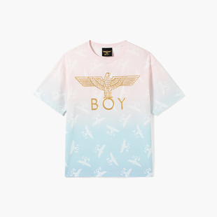【西柚果茶】BOYLONDON蓝粉渐变潮牌短袖夏季男女同款T恤N01090