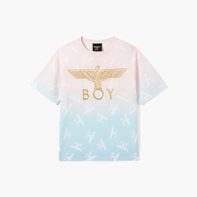 【西柚果茶】BOYLONDON蓝粉渐变潮牌短袖夏季男女同款T恤N01090