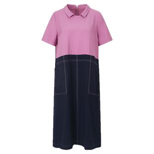 邑品polo领短袖连衣裙女2025夏装新款宽松百搭撞色拼接休闲直筒裙