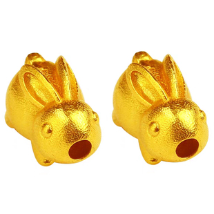 金佛爷18k金古法金小兔子铜钱麒麟龟隔珠diy手链编绳串珠材料配件