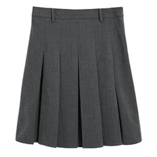 百家好灰色a字半身裙高腰显瘦短款遮胯百褶短裙职场休闲西装裙子