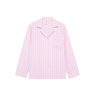 RooMance汝曼司 法式泡芙棉条纹睡衣女款夏花边可外穿家居服套装