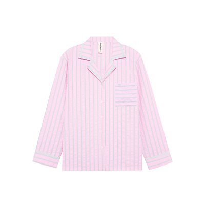 RooMance汝曼司 法式泡芙棉条纹睡衣女款夏花边可外穿家居服套装