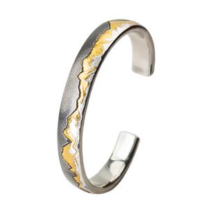 巴赫工作室日照金山国家非遗古法铁翦金工艺雕金陨铁手镯男女通款