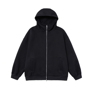 迈特优潮牌廓形半高领卫衣男女春秋季美式重磅设计感连帽开衫外套