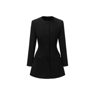 肉装小cherry 微胖毛呢外套女秋冬圆领高级感收腰呢子连衣裙