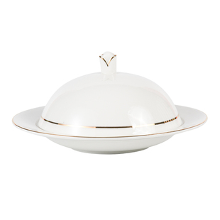 酒店金边陶瓷带盖鲍鱼盘海参盅鱼翅捞饭餐具位上菜餐盘西餐牛排盘