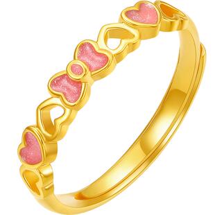 周六福黄金戒指女计价足金蝴蝶结爱心手饰甜心系列节日礼物