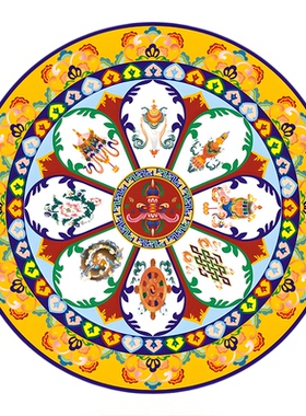 藏族祥云吉祥八宝自粘墙贴装饰画