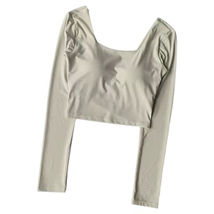 固定胸垫交叉美背瑜伽服紧身显瘦运动长袖跑步训练普拉健身服上衣