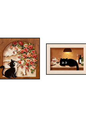 法式中古风猫咪卧室床头装饰画