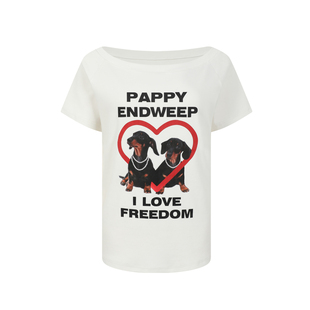 【Endweep官方店】美式腊肠狗印花斜肩女款短袖T恤夏季百搭上衣