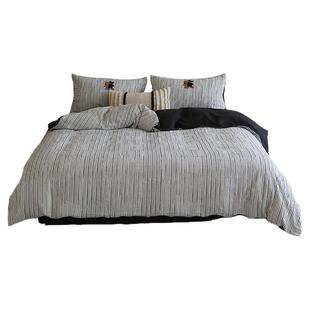 花时间生活春夏卡通刺绣条纹床单被套水洗全棉双层纱床上四件套