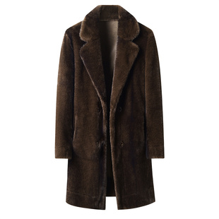 海宁皮草中长款双排扣大衣皮毛一体保暖双面穿貂绒中老年男士外套