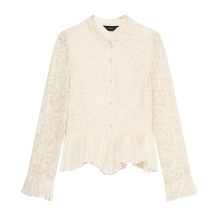 白鹿语 新中式国风刺绣衬衫女 2026春秋荷叶边长袖短外套上衣衬衣