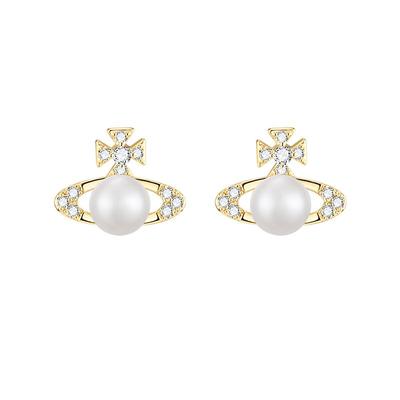 【自营】daisy beauty锆石珍珠土星耳钉女银针小众耳饰镀k金耳环