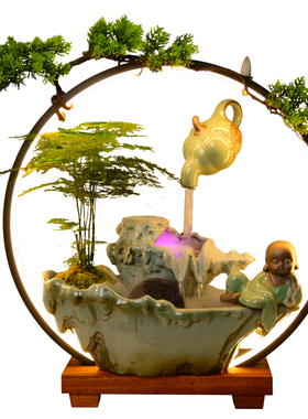 中式客厅招财悬壶流水喷泉摆件