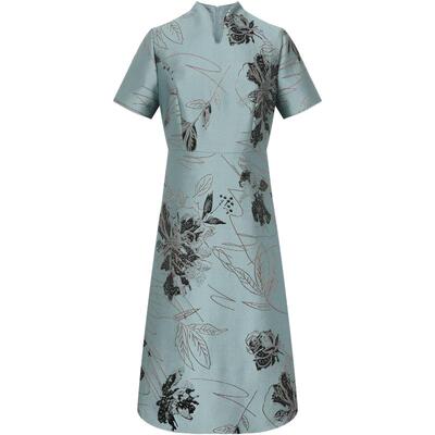 BBLLUUEE/粉蓝衣橱2026春秋女装气质东方叶影提花短袖礼服连衣裙