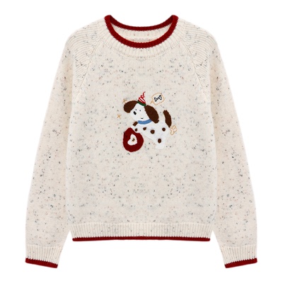 Basic House/百家好撞色点彩纱毛衣女冬圆领宽松加厚针织上衣