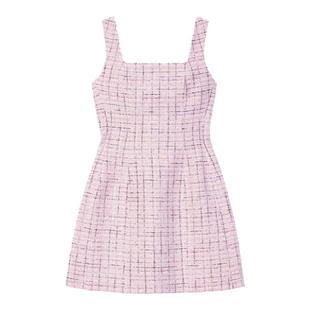 Maje秋冬女装多巴胺法式简约时尚子纹短款收腰修身吊带无袖连衣裙