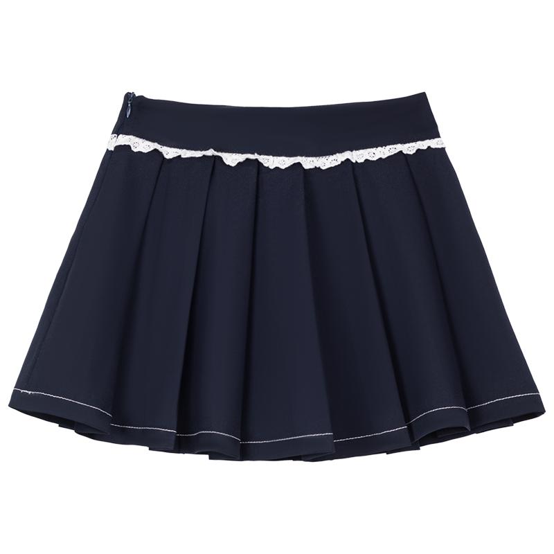 KEIKO蕾丝小花边百褶半身裙