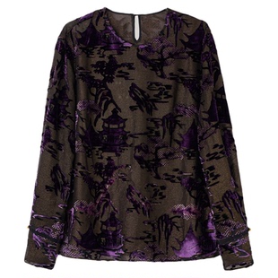 宫小妍【金葱·中式亭台】桑蚕丝丝绒烧花国风上衣6010202